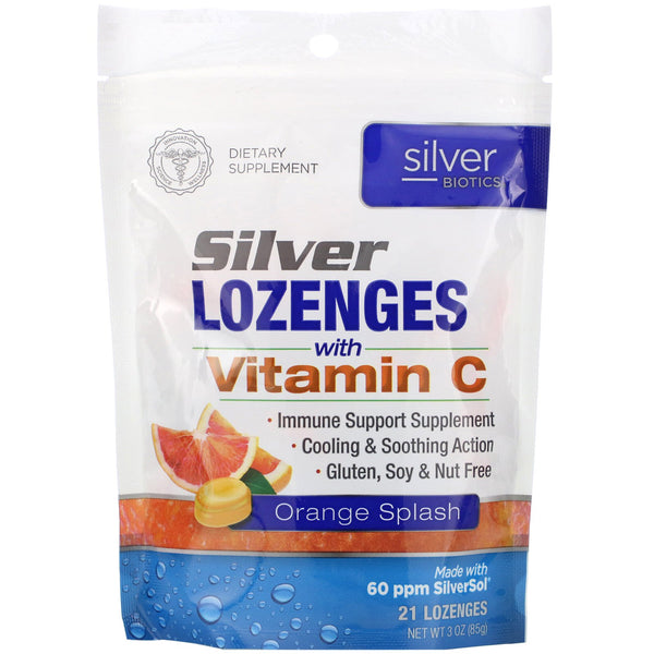 American Biotech Labs, Silver Biotics, Silver Lozenges, 60 PPM SilverSol, Orange Splash, 21 Lozenges - The Supplement Shop