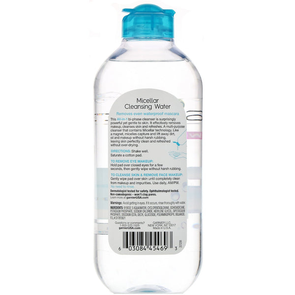 Garnier, SkinActive, Micellar Cleansing Water, All-in-1 Makeup Remover Even Waterproof Mascara, All Skin Types, 13.5 fl oz (400 ml) - The Supplement Shop