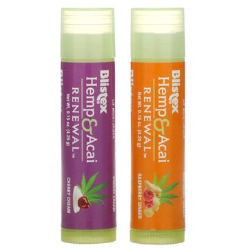 Blistex, Hemp & Acai, Lip Moisturizer, Renewal, Raspberry Ginger & Cherry Cream, 2 Pack, 0.15 oz (4.25 g) Each