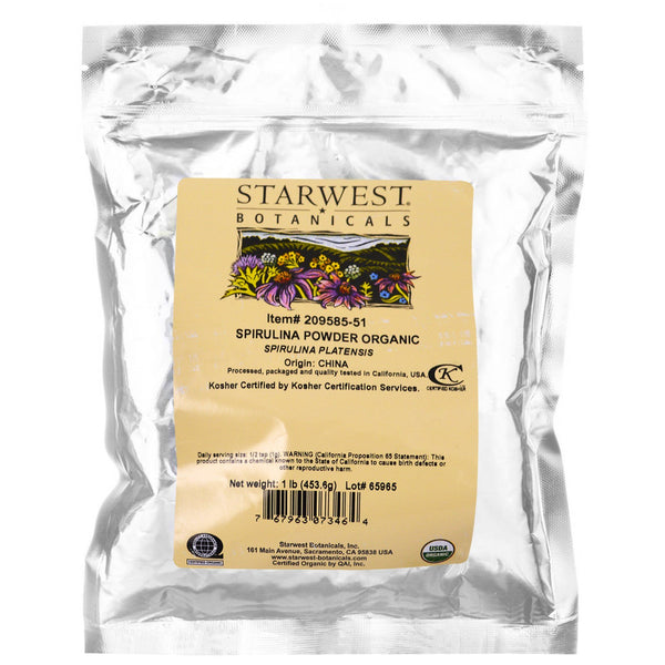 Starwest Botanicals, Spirulina Powder, Organic, 1 lb (453.6 g) - The Supplement Shop