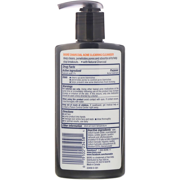 Biore, Charcoal Acne Clearing Cleanser, 6.77 fl oz (200 ml) - The Supplement Shop
