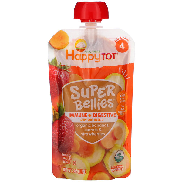 Happy Family Organics, Happy Tot, Super Bellies, Organic Bananas, Carrots & Strawberries, 4 oz (113 g) - The Supplement Shop