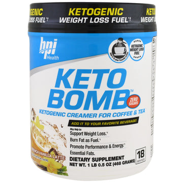BPI Sports, Keto Bomb, Ketogenic Creamer For Coffee & Tea, French Vanilla Latte, 1 lbs 0.5 oz (468 g)