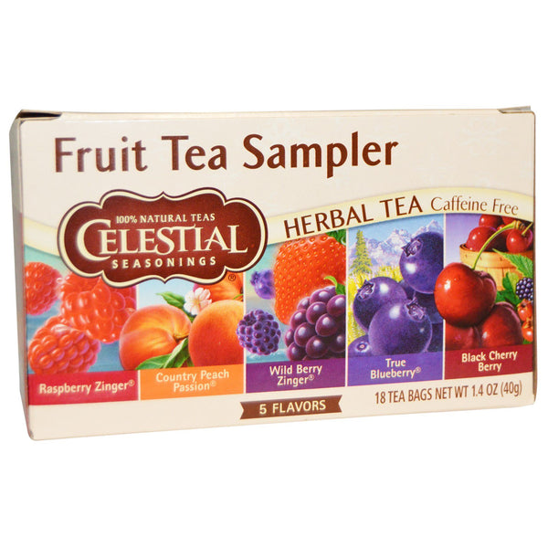 Celestial Seasonings, Fruit Tea Sampler, Herbal Tea, Caffeine Free, 5 Flavors, 18 Tea Bags, 1.4 oz (40 g) - The Supplement Shop