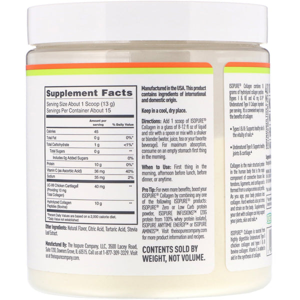 Isopure, Collagen, Mango Lime, 6.88 oz (195 g) - The Supplement Shop
