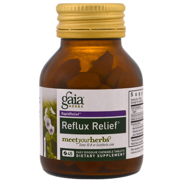 Gaia Herbs, Reflux Relief, 45 Easy Dissolve Chewable Tablets - The Supplement Shop