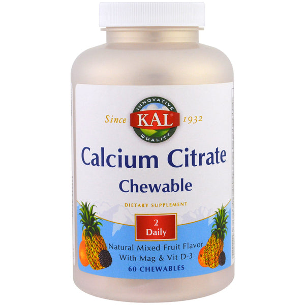 KAL, Calcium Citrate Chewable, Natural Mixed Fruit Flavor, 60 Chewables - The Supplement Shop