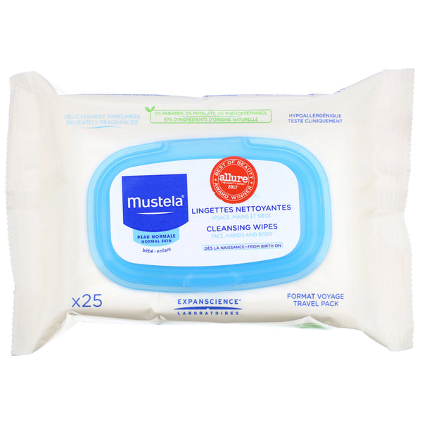 Mustela, Cleansing Wipes, 25 Wipes - The Supplement Shop