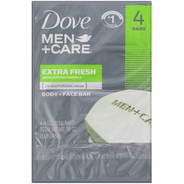 Dove, Men+Care, Body + Face Bar, Extra Fresh, 4 Bars, 4 oz (113 g) Each - The Supplement Shop