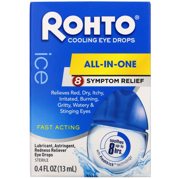 Rohto, Cooling Eye Drops, Ice, All-In-One, 0.4 fl oz (13 ml) - The Supplement Shop