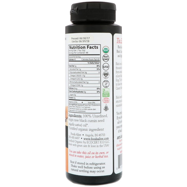 Foods Alive, Artisan Cold-Pressed, Black Seed Oil, 8 fl oz (236 ml) - The Supplement Shop