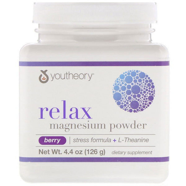 Youtheory, Relax, Magnesium Powder, Stress Formula + L-Theanine, Berry, 4.4 oz (126 g) - The Supplement Shop
