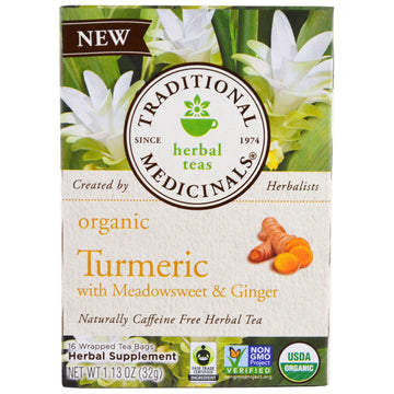 Traditional Medicinals, Organic Turmeric with Meadowsweet & Ginger , 16 Wrapped Tea Bags, 1.13 oz (32 g)