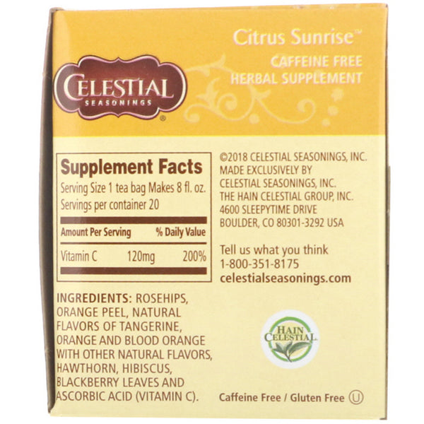 Celestial Seasonings, Herbal Tea, Citrus Sunrise, Caffeine Free, 20 Tea Bags, 1.7 oz (47 g) - The Supplement Shop