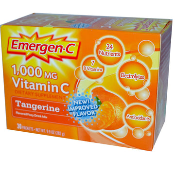 Emergen-C, Vitamin C, Flavored Fizzy Drink Mix, Tangerine, 1,000 mg, 30 Packets, 9.4 g Each