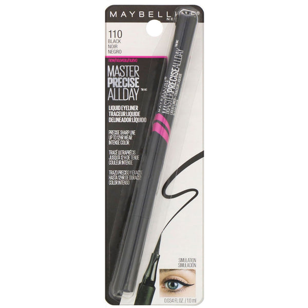 Maybelline, Eye Studio, Master Precise, All Day Liquid Eyeliner, 110 Black, 0.034 fl oz (1 ml) - The Supplement Shop