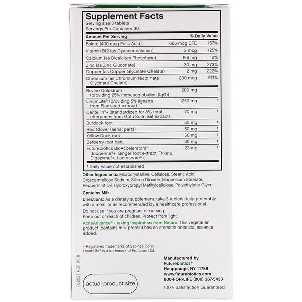 FutureBiotics, Acne Advance with Colostrum, 90 Vegetarian Tablets - The Supplement Shop