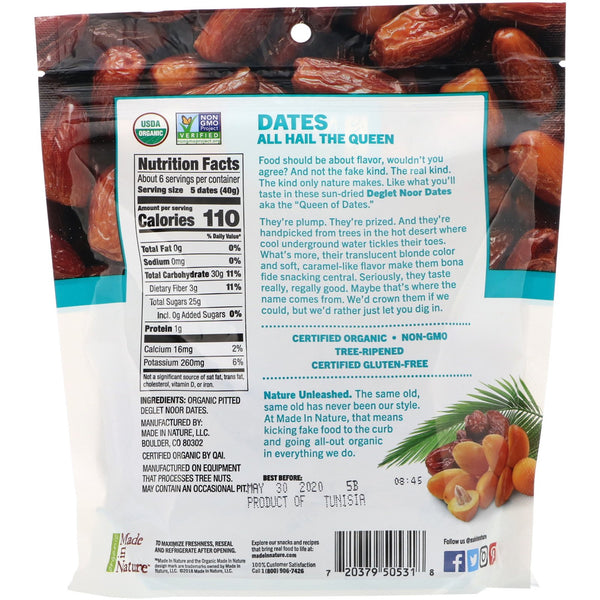 Made in Nature, Organic Dried Deglet Noor Dates, Ooh-La-Luscious Supernacks, 8 oz (227 g) - The Supplement Shop