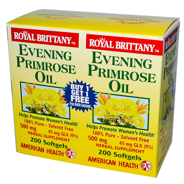 American Health, Royal Brittany, Evening Primrose Oil, 500 mg, 2 Bottles, 200 Softgels Each - The Supplement Shop
