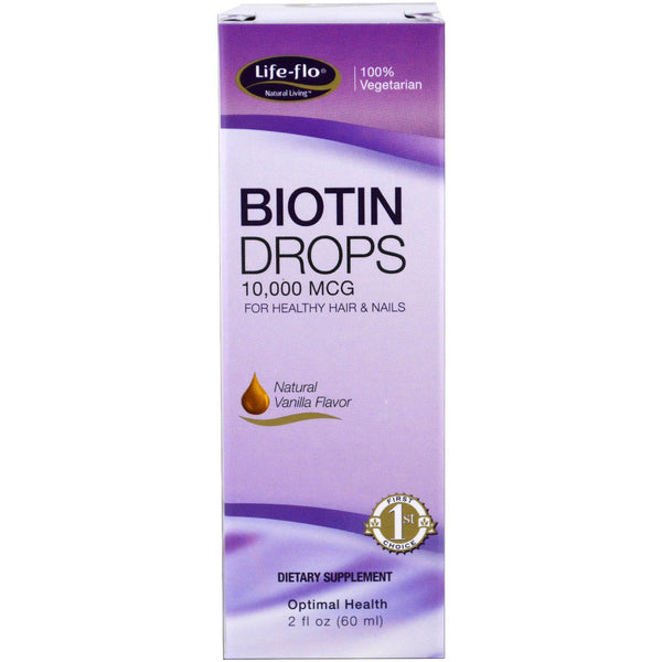 Life-flo, Biotin Drops, For Healthy Hair & Nails, Natural Vanilla Flavor, 10,000 mcg, 2 fl oz (60 ml) - The Supplement Shop