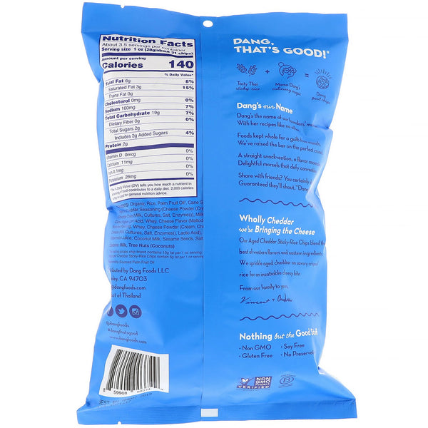 Dang, Sticky-Rice Chips, Aged Cheddar, 3.5 oz (100 g) - The Supplement Shop
