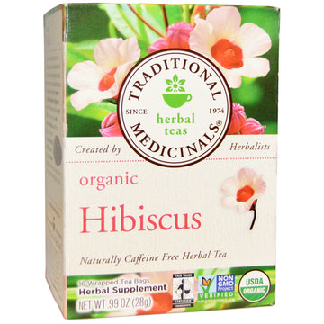 Traditional Medicinals, Herbal Teas, Organic Hibiscus, Naturally Caffeine Free, 16 Wrapped Tea Bags, .99 oz (28 g)
