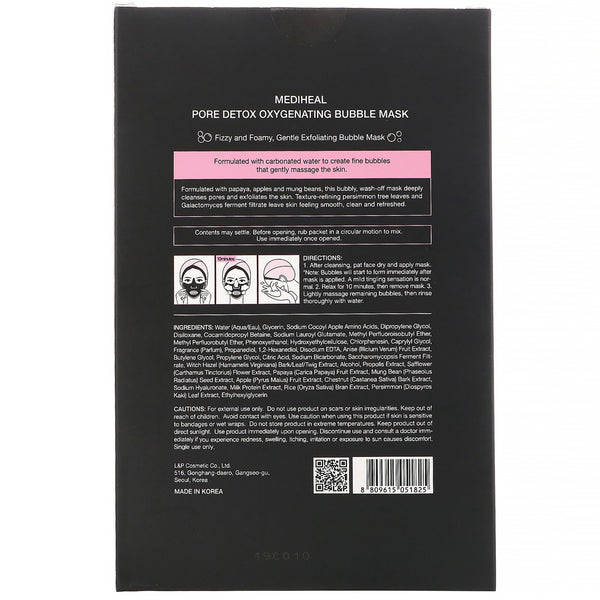 Mediheal, Pore Detox, Oxygenating Bubble Mask, 5 Sheets, 0.60 fl oz (18 ml) Each - The Supplement Shop