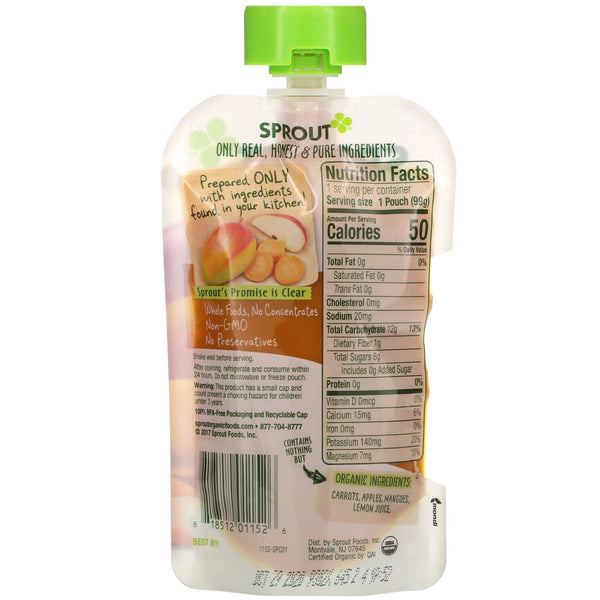 Sprout Organic, Baby Food, 6 Months & Up, Carrot Apple Mango, 3.5 oz (99 g) - The Supplement Shop
