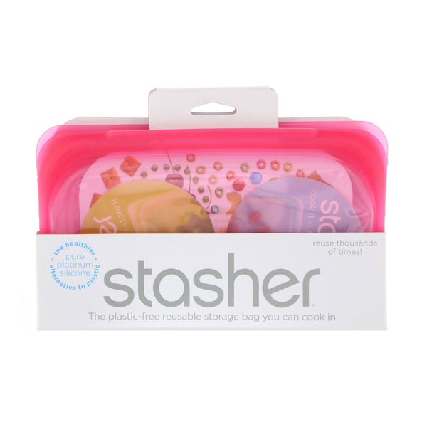Stasher, Reusable Silicone Food Bag, Snack Size Small, Raspberry, 9.9 fl oz (293.5 ml) - The Supplement Shop