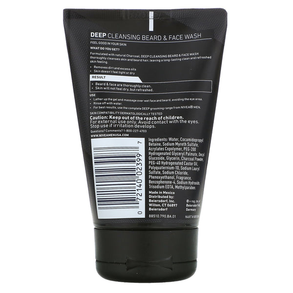 Nivea, Men, Deep Cleansing Beard & Face Wash, 3.3 fl oz (100 ml) - The Supplement Shop