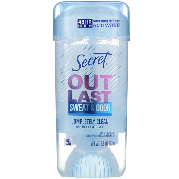 Secret, Outlast, 48 Hour Clear Gel Deodorant, Completely Clean, 2.6 oz (73 g) - The Supplement Shop