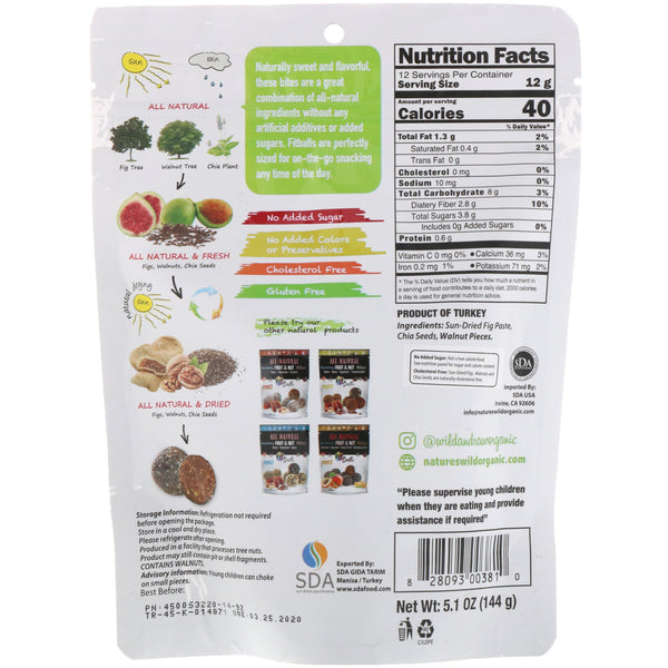 Nature's Wild Organic, All Natural, Snacking Fruit & Nut Bites, Fit Balls, Figs + Walnuts + Chia Seeds, 5.1 oz (144 g) - The Supplement Shop