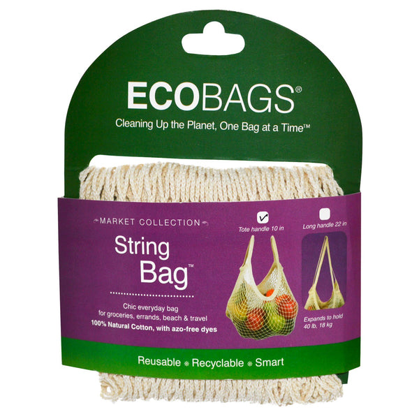 ECOBAGS, Market Collection, String Bag, Tote Handle 10 in, Natural, 1 Bag - The Supplement Shop