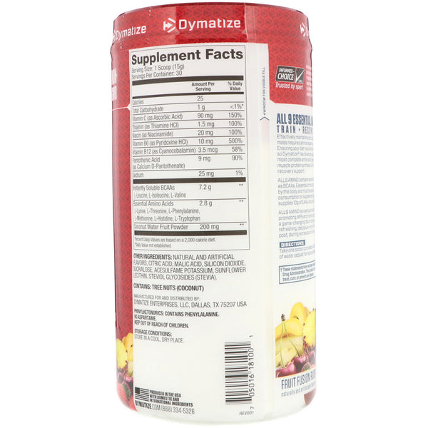 Dymatize Nutrition, ALL9AMINO, Fruit Fusion Rush, 15.87 (450 g) - The Supplement Shop