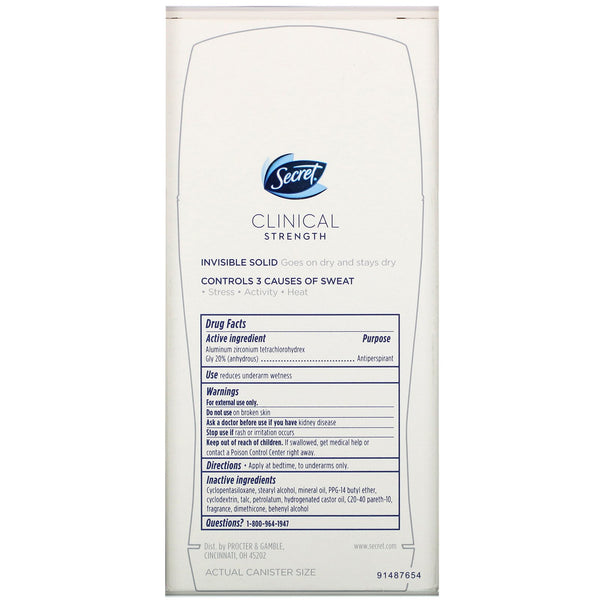 Secret, Clinical Strength Antiperspirant/Deodorant, Invisible Solid, Powder Protection, 2.6 oz (73 g) - The Supplement Shop
