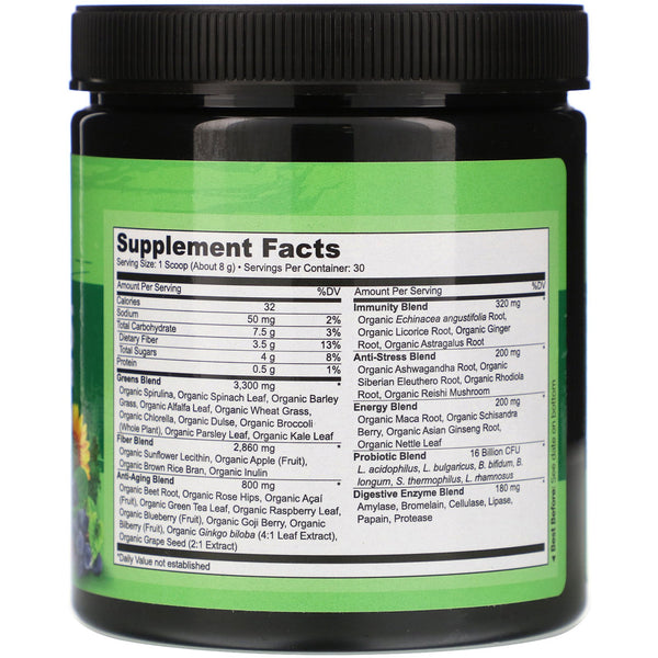 NATURELO, Raw Greens, Whole Food Powder, Unsweetened, 8.5 oz (240 g) - The Supplement Shop