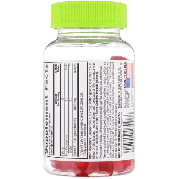 VitaFusion, B12 Adult Vitamins, Energy Support, Natural Raspberry Flavor, 1,000 mcg, 60 Gummies - The Supplement Shop