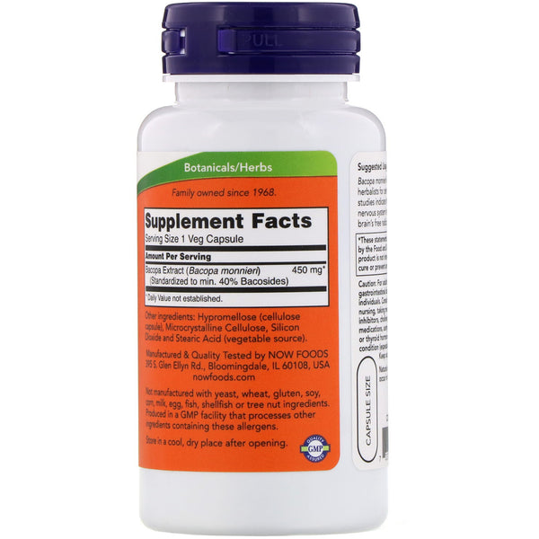 Now Foods, Bacopa Extract, 450 mg, 90 Veg Capsules - The Supplement Shop