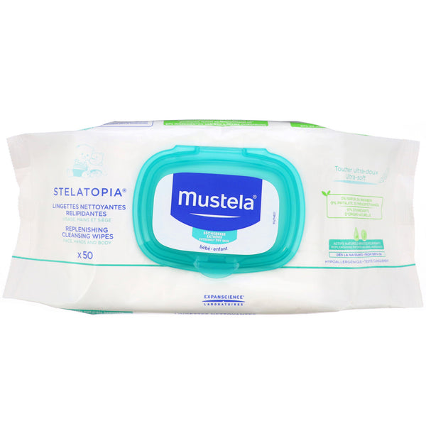 Mustela, Baby, Stelatopia Replenishing Cleansing Wipes, 50 Wipes - The Supplement Shop