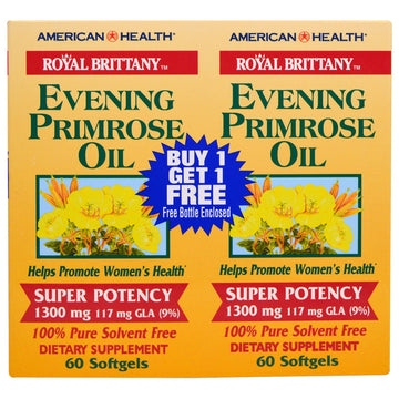 American Health, Royal Brittany, Evening Primrose Oil, 1300 mg, 2 Bottles, 60 Softgels Each