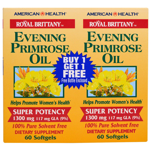 American Health, Royal Brittany, Evening Primrose Oil, 1300 mg, 2 Bottles, 60 Softgels Each - The Supplement Shop