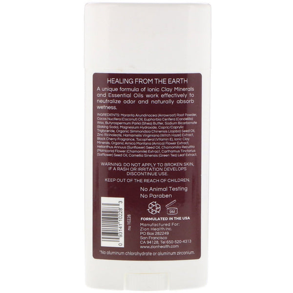 Zion Health, Bold, ClayDry Deodorant, Black Cherry, 2.8 oz (80 g) - The Supplement Shop