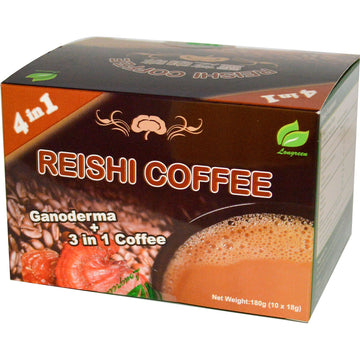Longreen, 4 in 1 Reishi Coffee, 10 Sachets, (18 g) Each