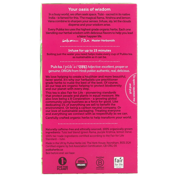 Pukka Herbs, Organic Tulsi Clarity, Caffeine-Free, 20 Herbal Tea Sachets, 1.27 oz (36 g) - The Supplement Shop