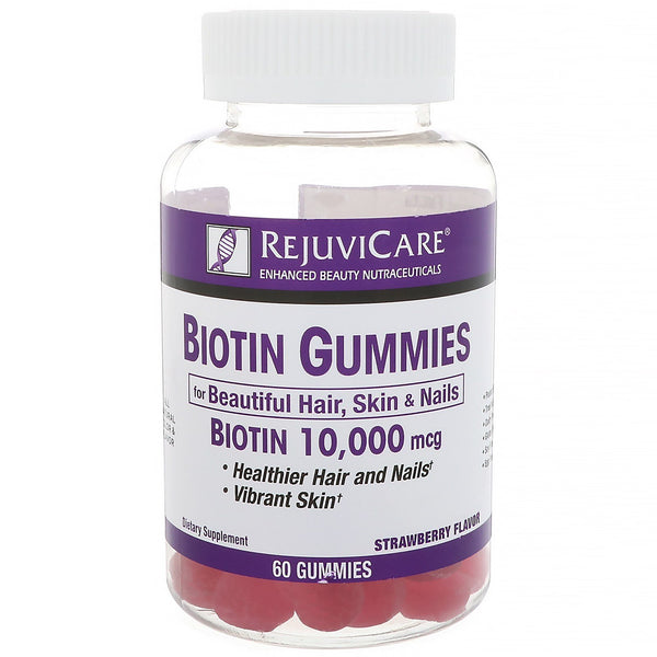 Rejuvicare, Biotin Gummies, Strawberry Flavor, 10,000 mcg, 60 Gummies - The Supplement Shop