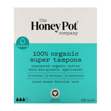 The Honey Pot Company, 100% Organic Super Tampons, 18 Count