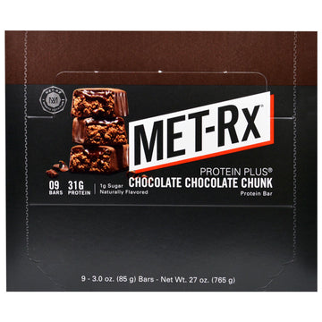 MET-Rx, Protein Plus Bar, Chocolate Chocolate Chunk, 9 Bars, 3.0 oz (85 g) Each