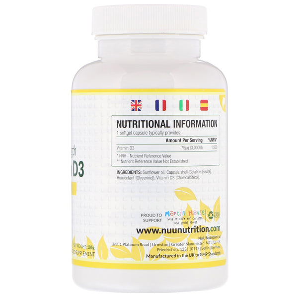 Nu U Nutrition, Max Strength Vitamin D3, 3,000 IU, 180 Softgel Capsules - The Supplement Shop