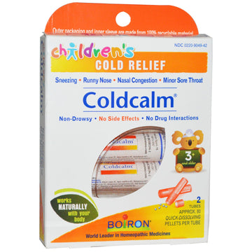 Boiron, Coldcalm, Children's Cold Relief, 2 Tubes, Approx 80 Quick Disolving Pellets Each