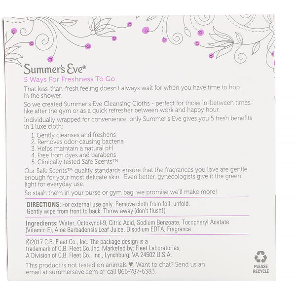 Summer's Eve, 5 in 1 Cleansing Cloths, Island Splash, 16 Individually Wrapped Cloths - The Supplement Shop